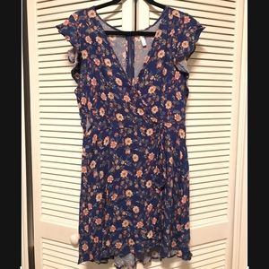 Blue floral wrap dress